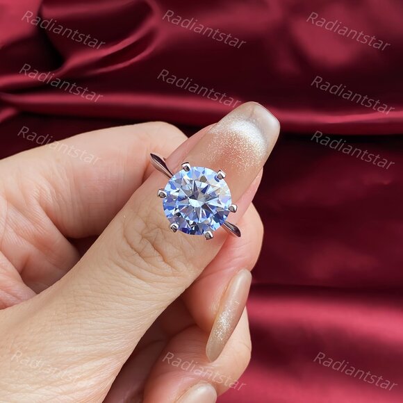 NEW Certified 5 ct. t.w. Royal Blue Moissanite Solitaire 6 Prong Ring - Picture 1 of 7